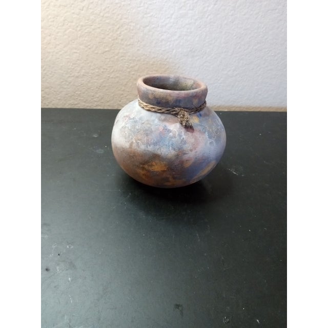 1980s Signed Artisan Iridescent Raku Squat Pot For Sale - Image 4 of 6