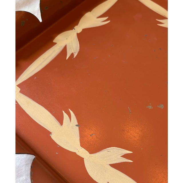 Late 20th Century Hand Painted Scalloped Bow Tray For Sale - Image 4 of 6