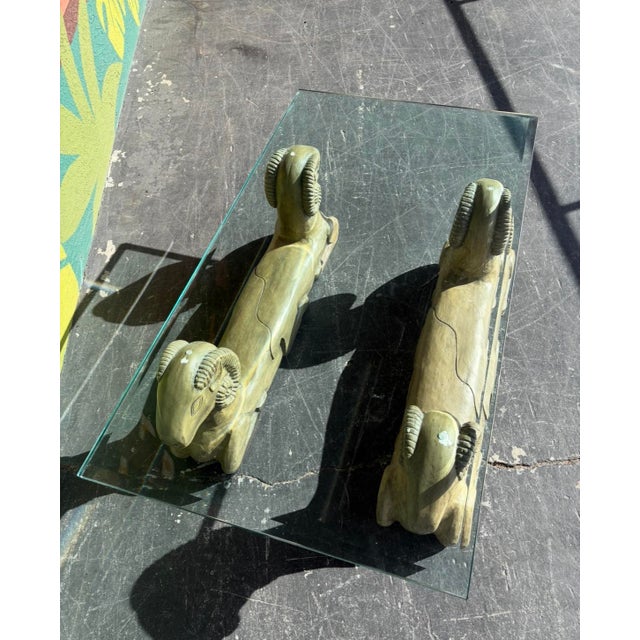 Double Rams Head Glass Coffee Table For Sale In Tampa - Image 6 of 13