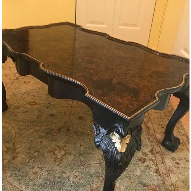 Chippendale 1920s Ebonized and Painted Faux Tortoise Shell Coffee Table For Sale - Image 3 of 13