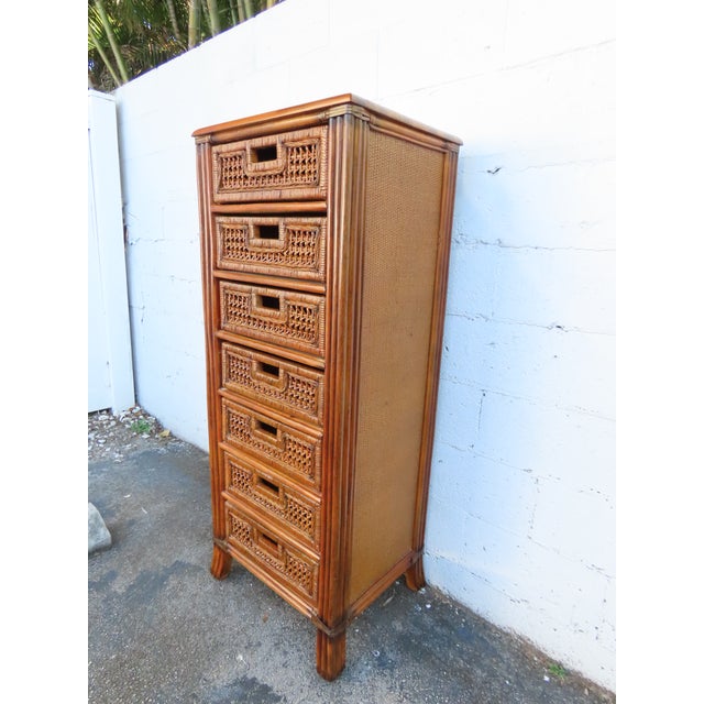Hollywood Regency Woven Wicker Tall Narrow Lingerie Jewelry Chest 6302 For Sale - Image 11 of 14