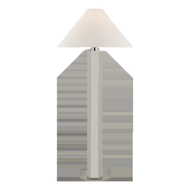 Paloma Contreras by Visual Comfort Signature Olivier Large Floor Lamp in Polished Nickel with Linen Shade For Sale