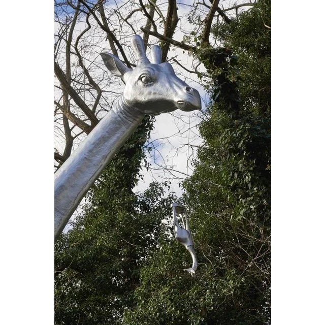 Life-Size Silver Giraffe Sculpture, 1990 For Sale - Image 9 of 12