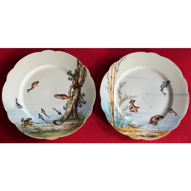 Antique Late 19th Century French Limoges Porcelain Plates With Hand Painted Fish - A Pair For Sale In New York - Image 6 of 9