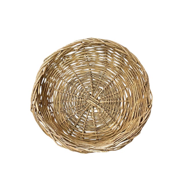 Brown Vintage Large French Provincial Handwoven Grape Vine Twig Basket 22” Diameter For Sale - Image 8 of 10