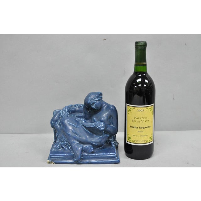 Antique Rookwood Blue Glazed Ceramic Nude Female Figure Reading Book Bookend For Sale - Image 16 of 16