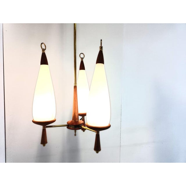 Vintage Teak Chandelier with White Glass Shades, 1960s For Sale - Image 9 of 10