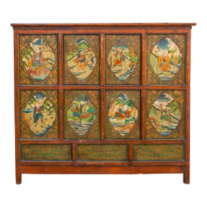 Early 19th Century Tibetan Green & Orange Painted Cabinet