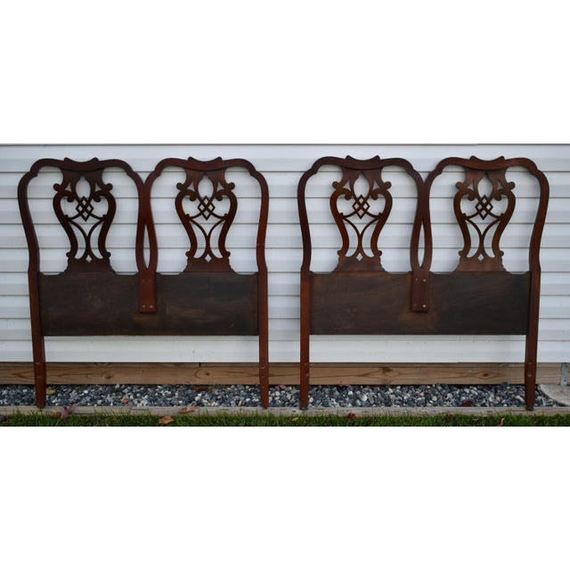 Vintage (1960's) Pair of Twin Size Headboards have a Chippendale Style. The Wood is Mahogany. Carved Mahogany. The...