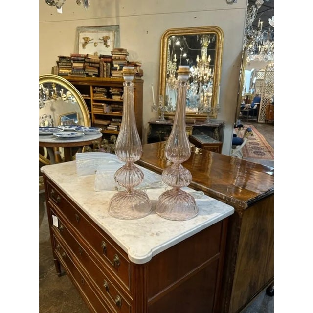 Pink Pair of Pink Murano Glass Lamps For Sale - Image 8 of 8