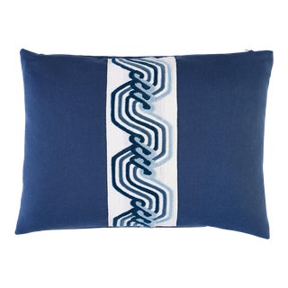 Schumacher The Twist Embroidered 16" Lumbar Pillow in Marine For Sale