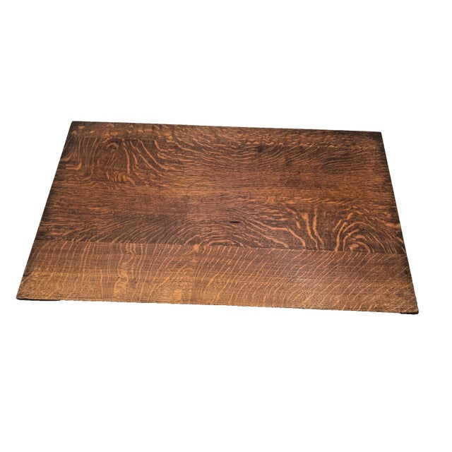 Wood Antique Mission Arts and Crafts Desk, Drawer, Tiger Oak Bottom and Side Shelves For Sale - Image 7 of 13