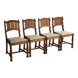 Set of Four Antique English Oak Dining Chairs, C. 1900 For Sale