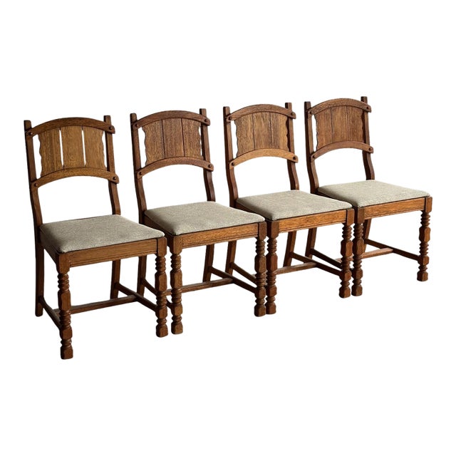 Set of Four Antique English Oak Dining Chairs, C. 1900 For Sale