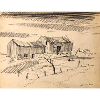 1950s Norman Kent Rural Landscape Drawing For Sale