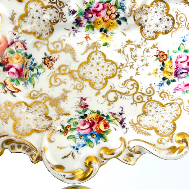Le Tallec Hand Painted Gold and Floral Rococo Porcelain Platter or Tray ...