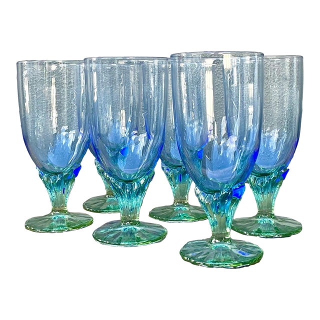 Vintage Boho ArtVintage Boho Art Glass Goblets - Set of 6 For Sale