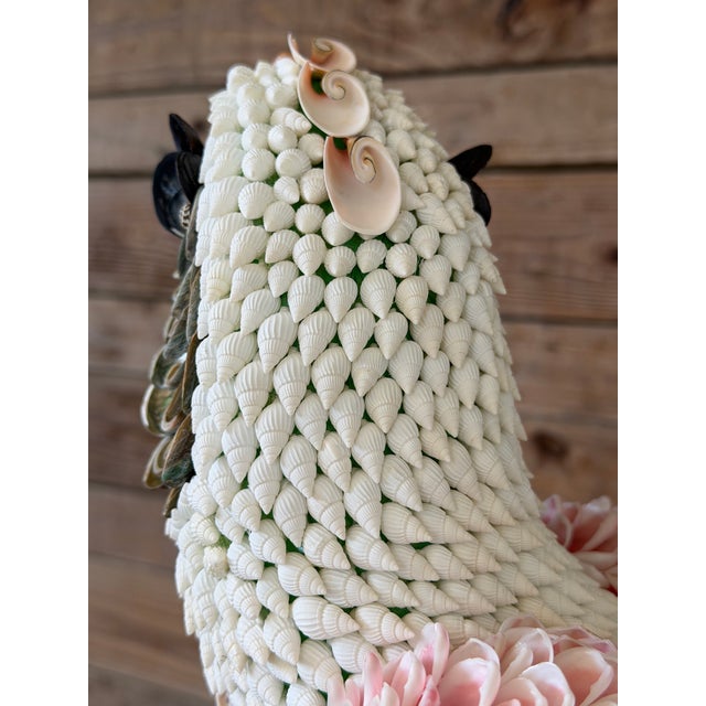 Custom Seashell Encrusted Cockatoo Parrot Sculpture on Hanging Perch For Sale - Image 9 of 12