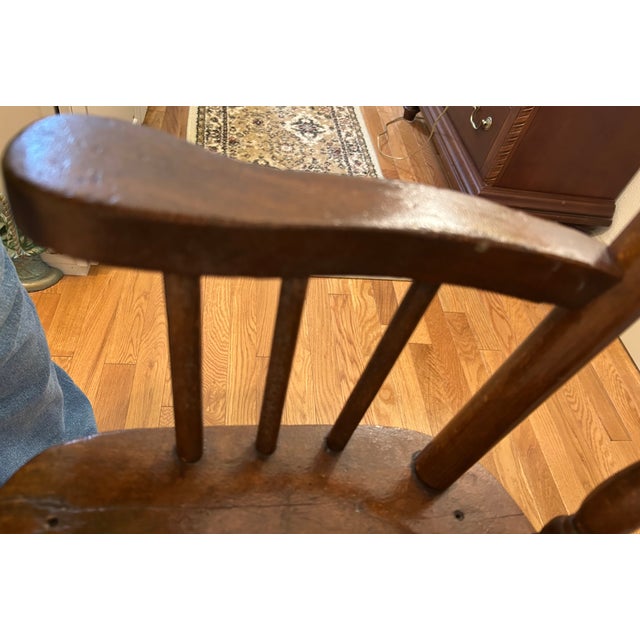 Chestnut Antique Americana Farmhouse Style Youth / Childs Press Back High Chair 39" Tall For Sale - Image 8 of 11
