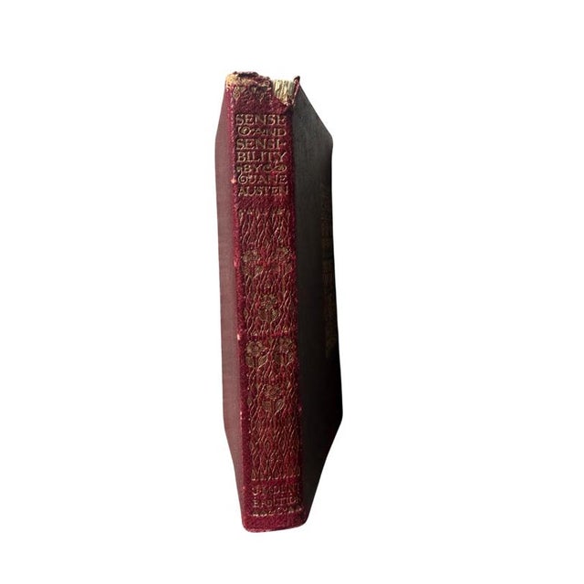 1910s 1910 Burgundy Leather Bound Book Sense and Sensibility Jane Austin For Sale - Image 5 of 7