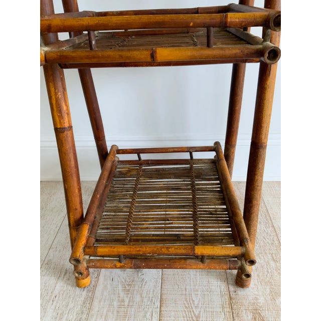 1960s Rustic Cottage-Style Folding Bamboo Etagere For Sale - Image 4 of 13