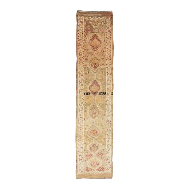 Vintage Faded Herki Runner Rug For Sale