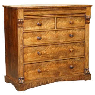 Large 19th Century Light Flamed Hardwood Chest of Drawers with Hidden Drawer For Sale