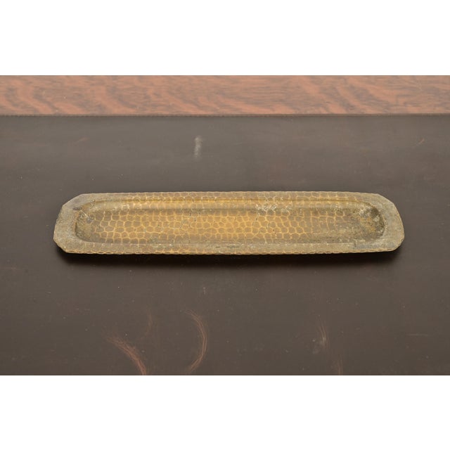 Art Deco Roycroft Arts & Crafts Brass Finished Hammered Copper Pen Tray For Sale - Image 3 of 8