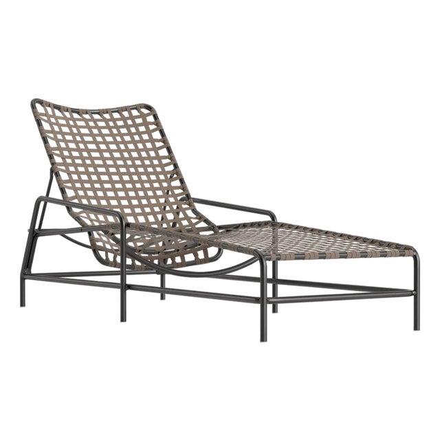 Brown Jordan Kantan Aluminum Suncloth Chaise Lounge, Textured Pewter frame with Mica fabric For Sale