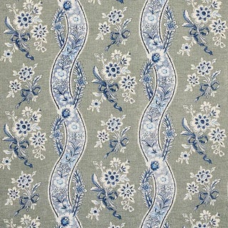 Schumacher Le Castellet Fabric in Gris & Bleu For Sale