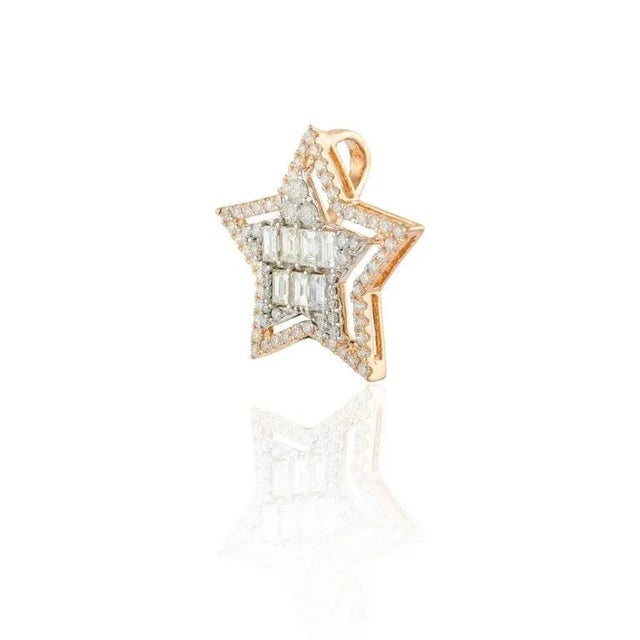 This is part of Chairish’s Fine Jewelry assortment. Diamond Star Pendant in 18K Gold with diamond studded in star shape...
