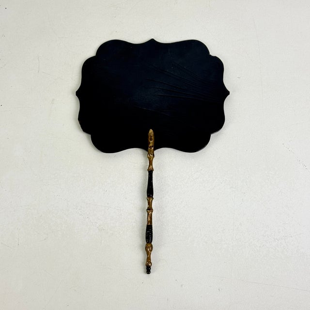 Late 19th Century Handheld Victorian Paper Mache Fire Screen With Floral Design, Circa 1880, Comes With Wood Stand For Sale - Image 5 of 9