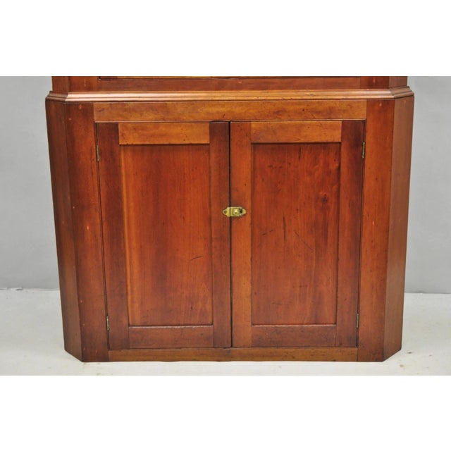 Antique Colonial Primitive Cherry Wood Glass Front Corner China Cabinet Cupboard For Sale - Image 4 of 18