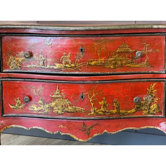 Italian Rococo Style Scarlet Chinoiserie Decorated Commode For Sale - Image 10 of 11