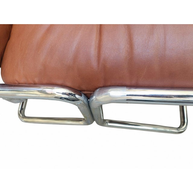 Metal Brown Leather Lounge Armchair with Chrome-Plated Steel Tubular Frame, Italy, 1970s For Sale - Image 7 of 8