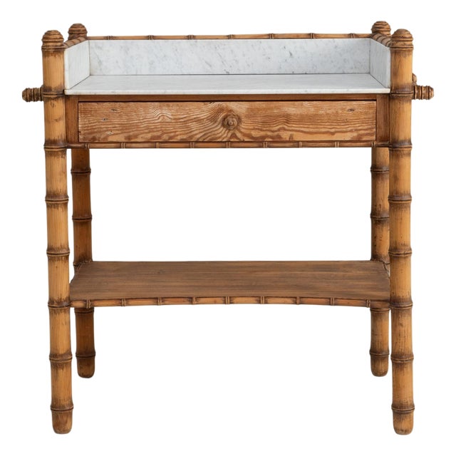 1900s French Faux Bamboo Console Table With Marble Top For Sale