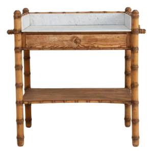 1900s French Faux Bamboo Console Table With Marble Top