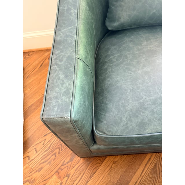 Contemporary Vanguard Syms Leather Swivel Chair and Ottoman For Sale - Image 3 of 5
