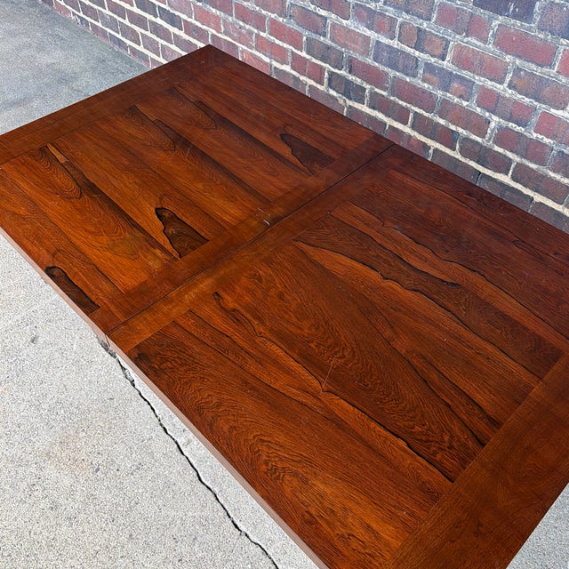 Oxblood Red Scandinavian Modern Rosewood and Walnut Extension Dining Table With Chrome Base For Sale - Image 8 of 12