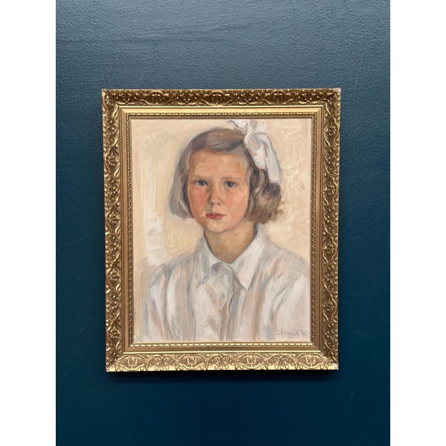 P. O. Linquist, Portrait of a Girl, 1946, Oil on Panel, Framed For Sale - Image 11 of 18