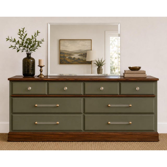 Fully Restored 1960s–1970s American Solid Wood Dresser with Frameless Beveled Mirror – Old Chapel Sagewood™ & Satin Walnut...