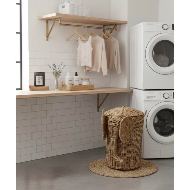 Woven Wicker Elephant Laundry Hamper With Lid For Sale - Image 9 of 9