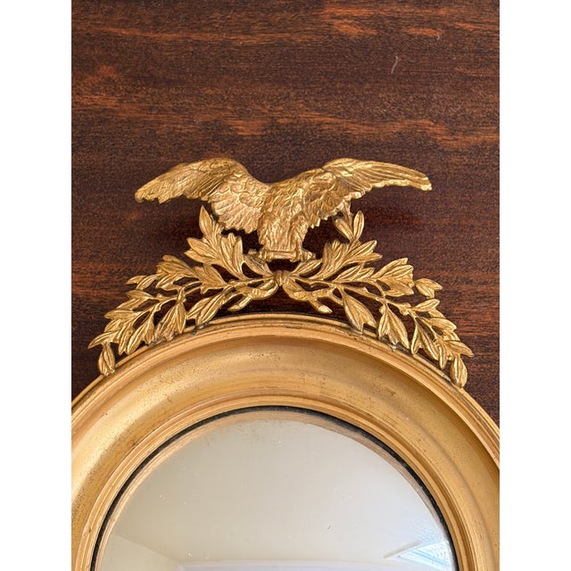 Vintage American Federal Gold Brass Eagle Bullseye Convex Mirror For Sale - Image 4 of 6
