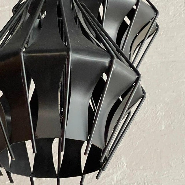 Metal Mid-Century Studio Made Slat Steel Diamond Pendants - a Pair For Sale - Image 7 of 9