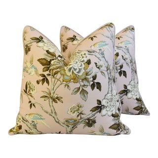 Pink Blush Floral, Botanical & Bird Print Feather/Down Pillows 24" Square - Pair For Sale