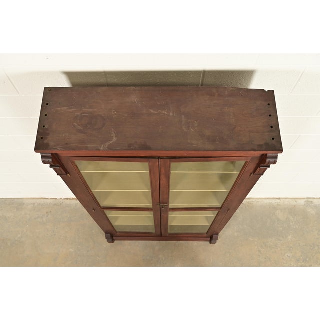 Antique American Empire Carved Walnut Bookcase Cabinet, Circa 1900 For Sale - Image 9 of 12