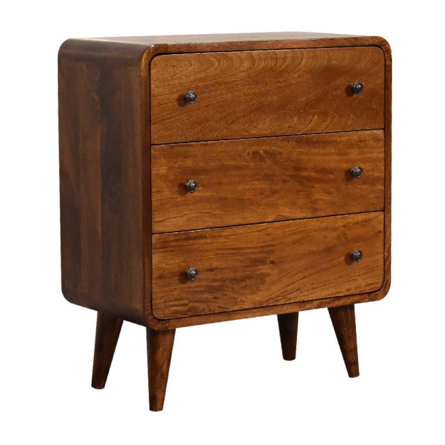 This compact storage chest is designed for modern living, offering smooth contours and a rich chestnut finish. Crafted...