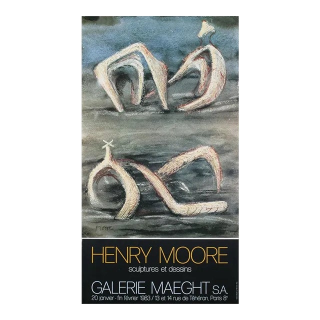1983 Henry Moore 'Sculptures and Drawings' Modernism Gray,Blue France Offset Lithograph For Sale