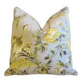 Chinoiserie Floral, Crane & Birds Feather/Down Pillow 24" Square For Sale
