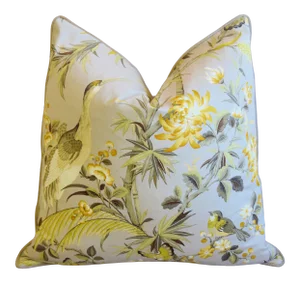 Chinoiserie Floral, Crane & Birds Feather/Down Pillow 24" Square